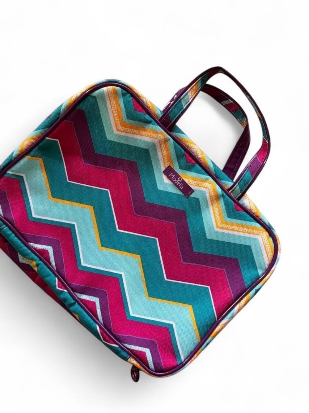 Modella Teal, Magenta & Yellow Chevron Travel Tote Beauty Makeup Organizer Bag